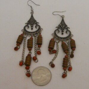 Womens Fashion Drop Dangle Earrings Silver Tones Brown Beads PRINCESS French Hoo